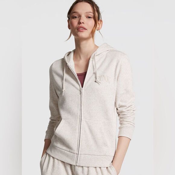 PINK Victoria's Secret Women's Beige Zip-Up Hoodie size XXL NWT in packaging - Picture 1 of 4